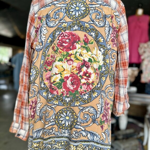 Aratta Plaid Mixed Media Button-Down Shirt Flannel - Picture 5 of 6